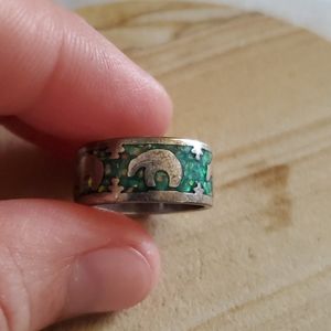 Opal and sterling silver bear ring